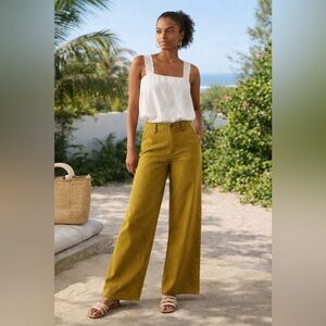 Anthropologie Pilcro Mustard Yellow Column Wide Leg Pants Sz 29